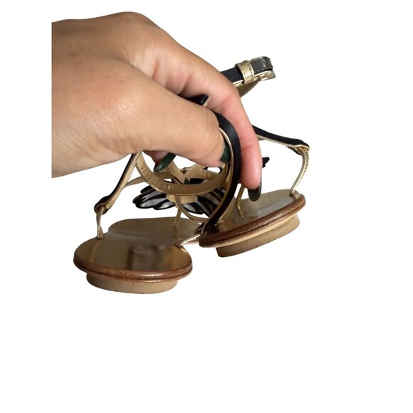 ETRO Black Gold Floral Butterfly Gladiator Sandals Size 37 / US 7 - Picture 4 of 9